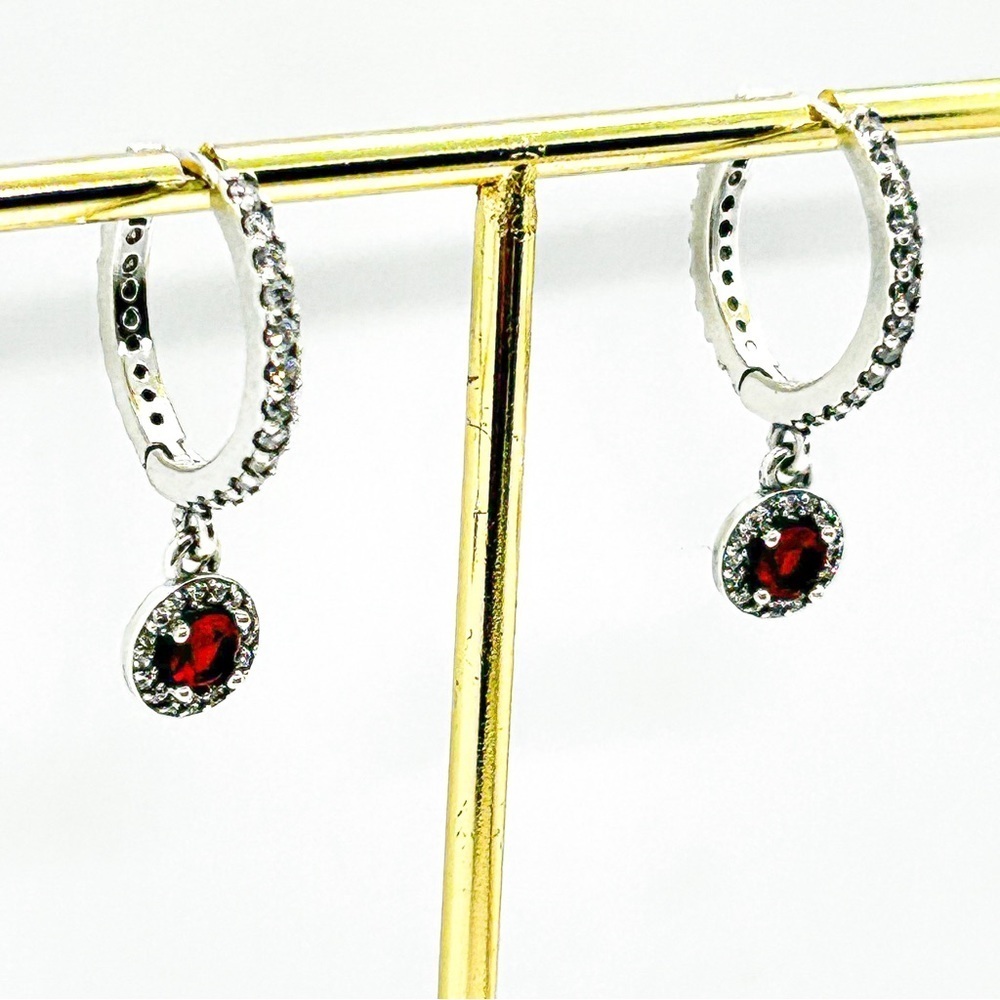 NWOT Red Round pave dangle earrings, Sterling Silver